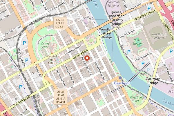 Map showing Skull's Rainbow Room in Nashville