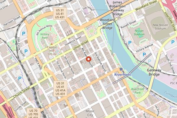 Map showing The Nash Rooftop Lounge in Nashville