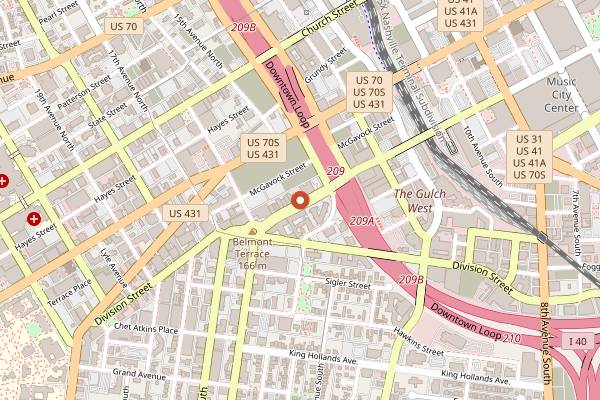 Map showing Tin Roof Demonbreun in Nashville