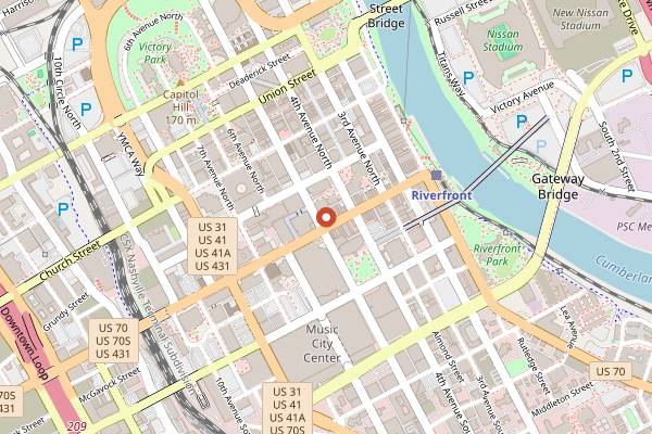 Map showing Tootsie's Orchid Lounge in Nashville