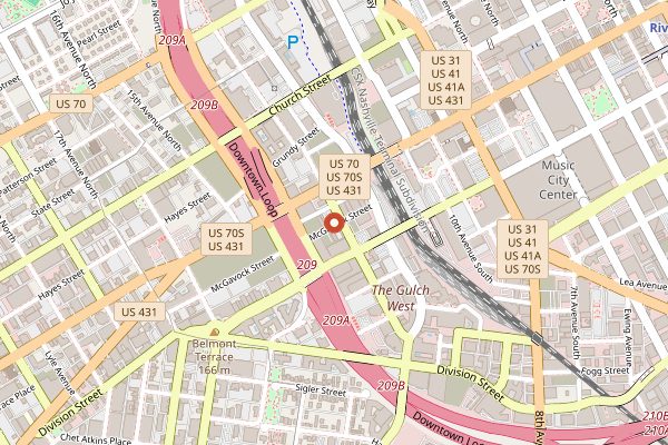 Map showing Adele's in Nashville