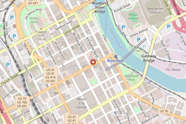 Map showing Tin Roof Broadway in Nashville