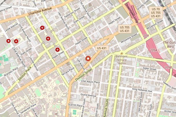 Map showing Hattie B's Hot Chicken in Nashville