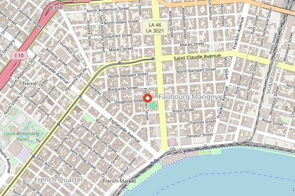 Map showing Ayu Bakehouse in New Orleans