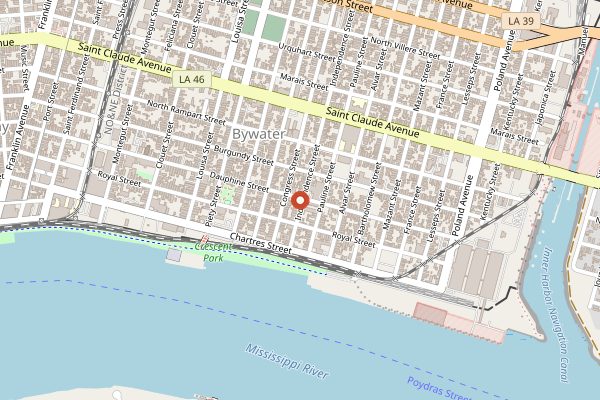 Map showing Bywater Bakery in New Orleans