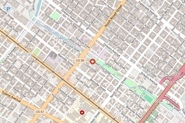 Map showing Flour Moon Bagels in New Orleans