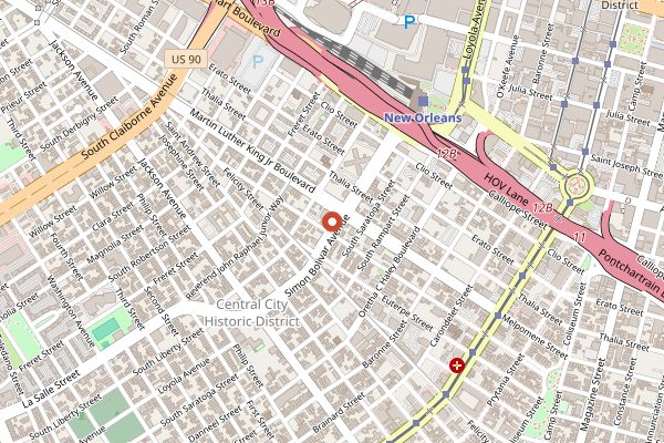 Map showing Leidenheimer Baking Company in New Orleans