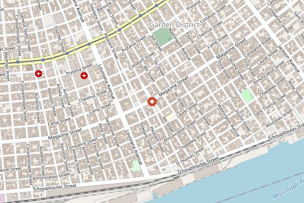 Map showing Levee Baking Co in New Orleans