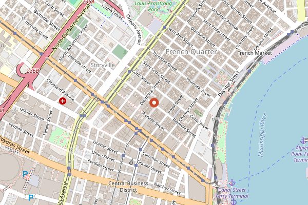 Map showing French 75 Bar in New Orleans
