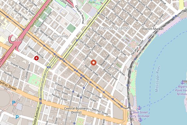 Map showing The Old Absinthe House in New Orleans