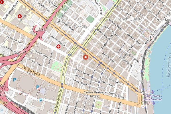 Map showing The Sazerac Bar in New Orleans