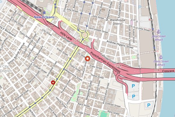 Map showing The Courtyard Brewery in New Orleans