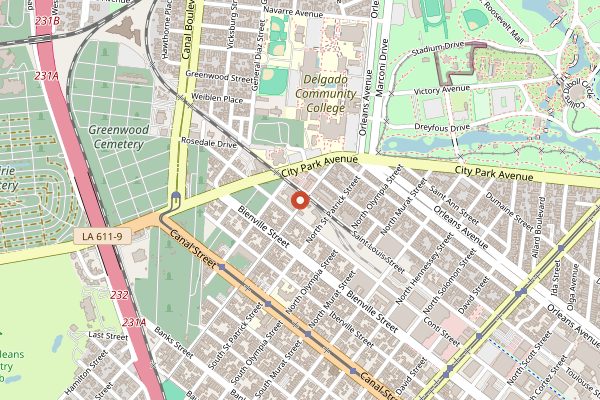 Map showing Second Line Brewing in New Orleans