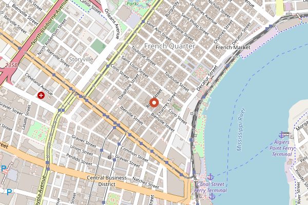 Map showing Cafe Beignet on Royal Street in New Orleans