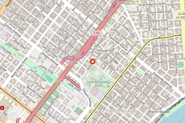 Map showing Treme Coffeehouse in New Orleans