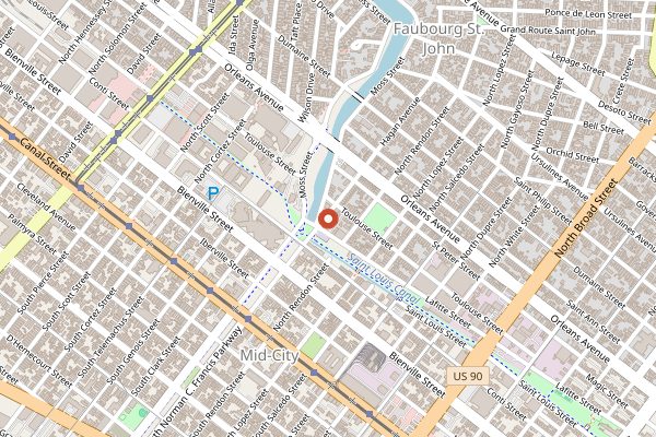 Map showing Parkway Bakery and Tavern in New Orleans