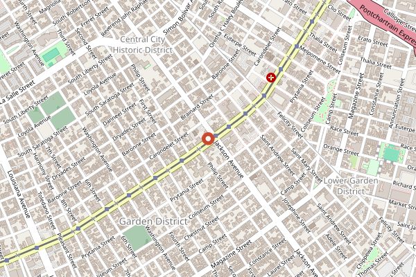 Map showing Mardi Gras School of Cooking in New Orleans