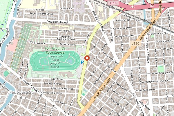 Map showing New Orleans Jazz and Heritage Festival in New Orleans
