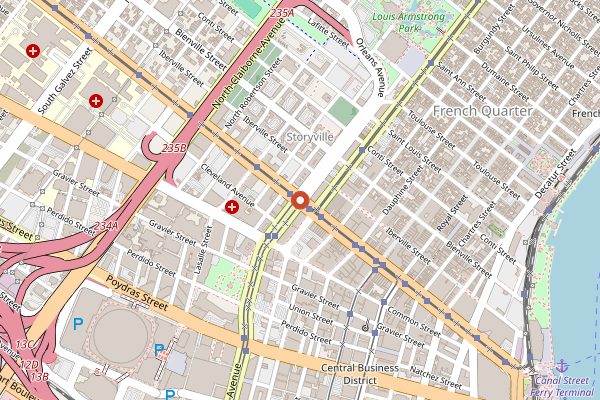 Map showing Mardi Gras in New Orleans