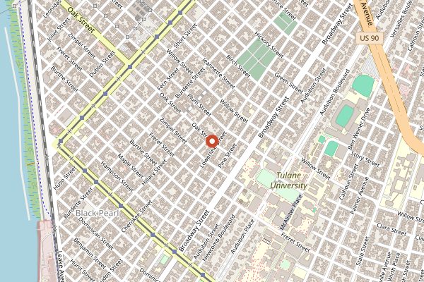 Map showing Oak Street Po-Boy Festival in New Orleans