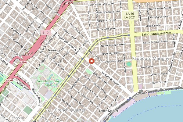 Map showing Buffa's Bar in New Orleans
