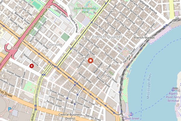 Map showing Killer Poboys at Erin Rose in New Orleans