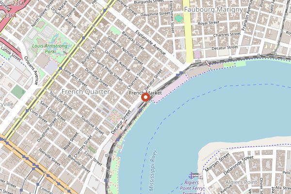 Map showing French Market in New Orleans