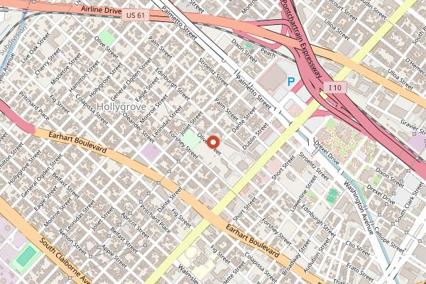 Map showing Hollygrove Market and Farm in New Orleans