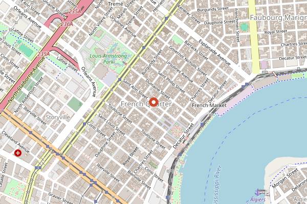 Map showing Bourbon Pub & Parade in New Orleans