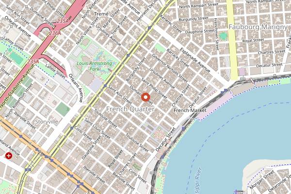 Map showing Café Lafitte in Exile in New Orleans