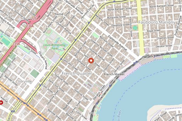 Map showing Lafitte's Blacksmith Shop Bar in New Orleans