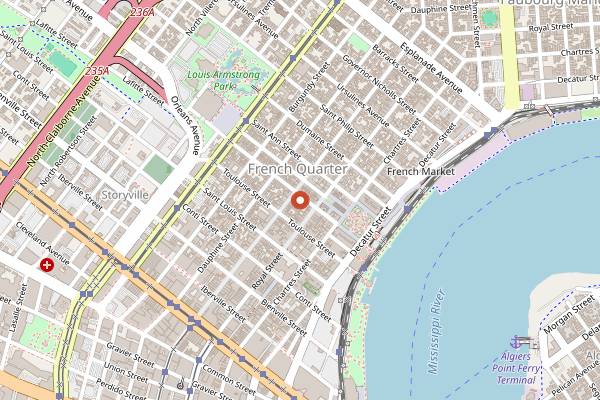 Map showing Preservation Hall in New Orleans