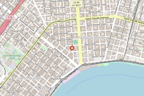 Map showing Snug Harbor Jazz Bistro in New Orleans