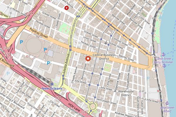 Map showing The Pool Club in New Orleans