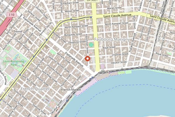 Map showing Three Muses in New Orleans