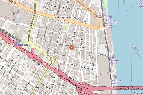 Map showing Peche Seafood Grill in New Orleans