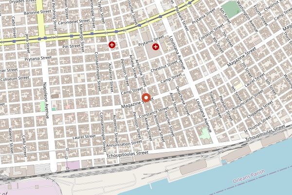 Map showing Bouligny Tavern in New Orleans