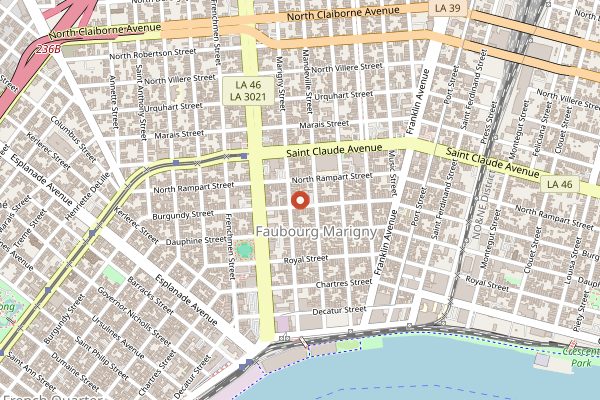 Map showing The Elysian Bar in New Orleans