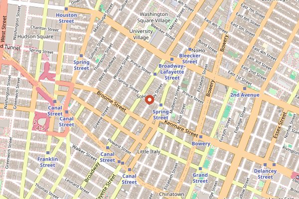 Map showing Balthazar Bakery in New York City