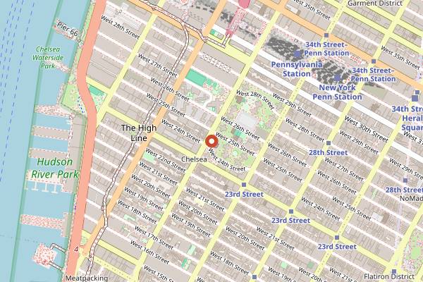 Map showing Sullivan Street Bakery in New York City