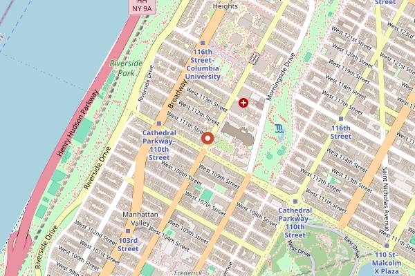 Map showing The Hungarian Pastry Shop in New York City