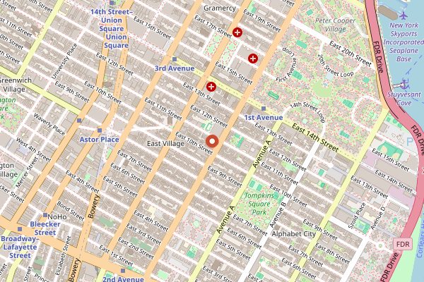 Map showing Veniero's in New York City