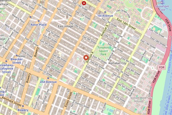 Map showing Amor y Amargo in New York City