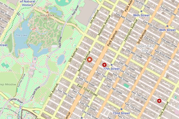 Map showing Bemelmans Bar in New York City