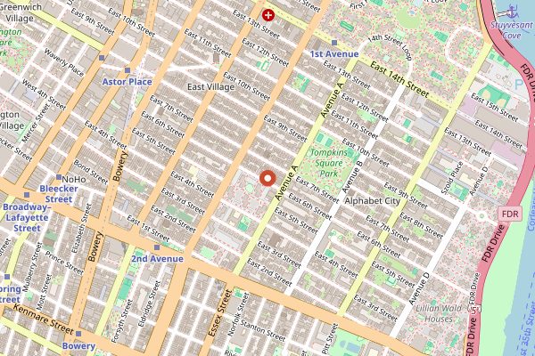 Map showing Death & Co in New York City