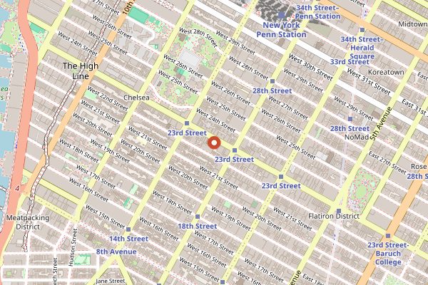 Map showing El Quijote in New York City