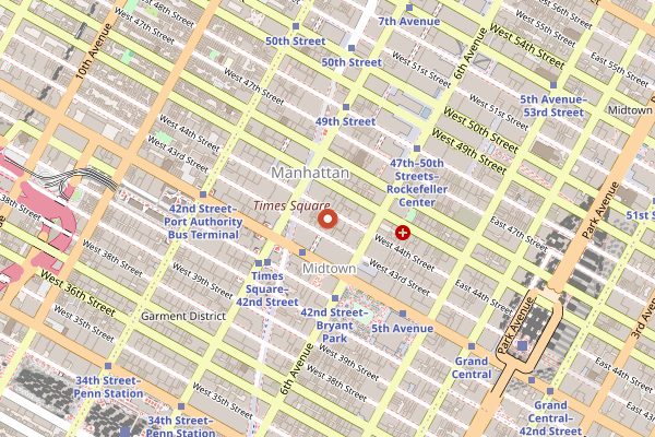 Map showing Jimmy's Corner in New York City
