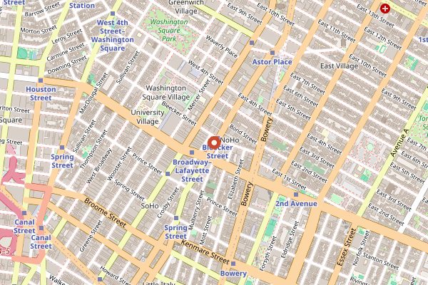 Map showing Temple Bar in New York City