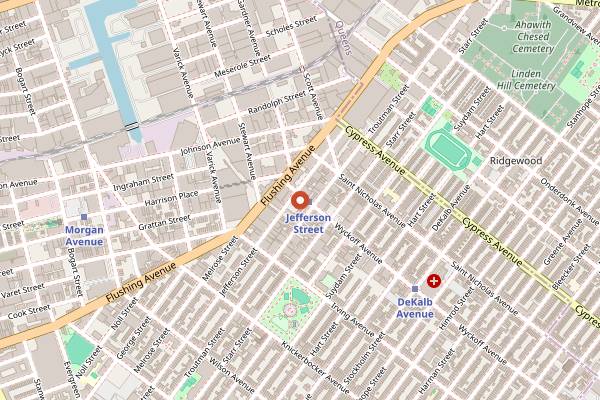 Map showing The Cobra Club in New York City
