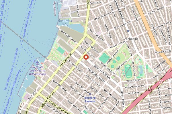 Map showing Brooklyn Brewery in New York City